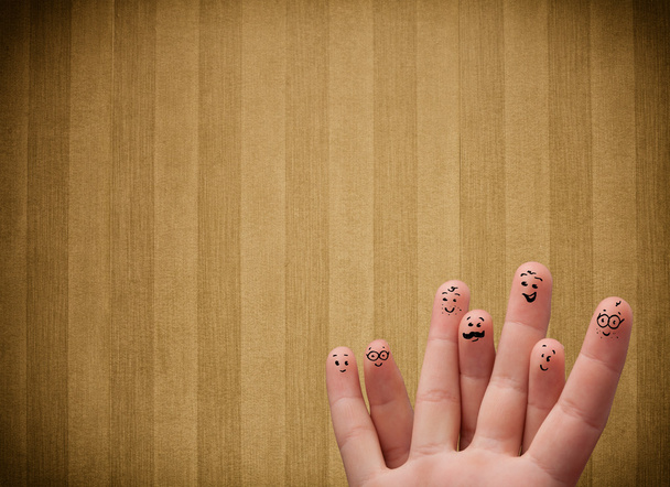 Feliz dedo emoticonos con franja vintage fondo de pantalla - Foto, Imagen