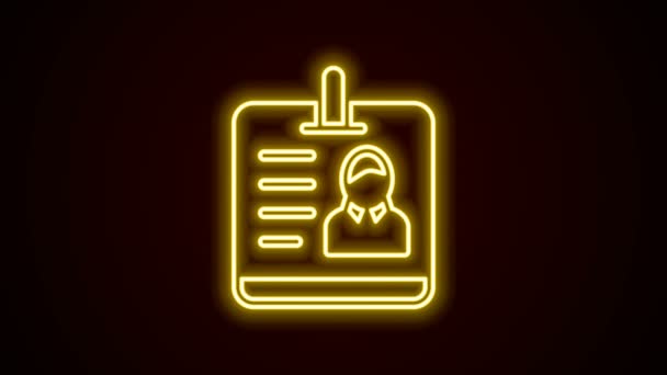 Linea al neon luminosa Icona del badge di identificazione isolata su sfondo nero. Può essere utilizzato per la presentazione, l'identità dell'azienda, la pubblicità. Animazione grafica 4K Video motion - Filmati, video
