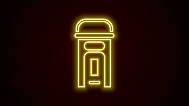 Icono de cabina telefónica de Londres en línea de neón brillante aislado sobre fondo negro. Teléfono clásico de cabina inglesa en Londres. Teléfono inglés en la calle. Animación gráfica de vídeo 4K - Metraje, vídeo