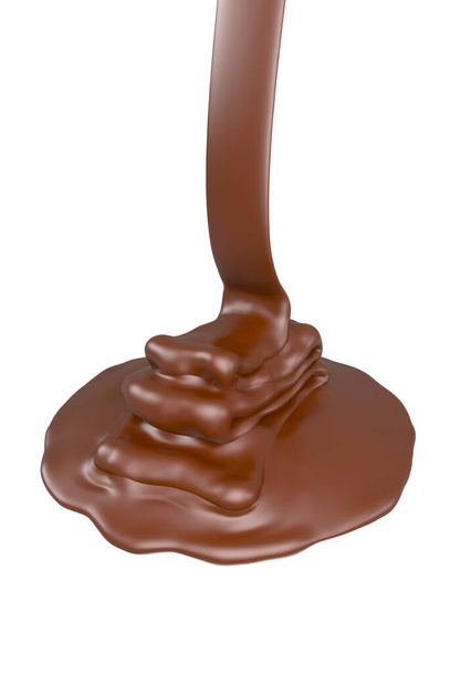 Beyaz arkaplanda erimiş çikolata damlası, 3 boyutlu görüntüleme kırpma yolunu da içerir. - Fotoğraf, Görsel
