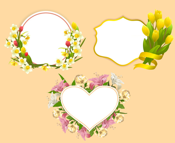 set of frame with flowers - Vector, afbeelding