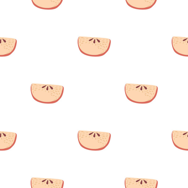 Изолированный бесшовный рисунок с нарезками яблока украшения. Розовый цвет пищевой отпечаток на белом фоне. Графический дизайн для упаковки бумаги и текстур ткани. Векторная миграция. - Вектор,изображение
