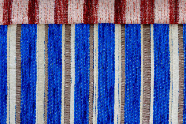 striped synthetic woven upholstery fabric close-up texture - Photo, Image