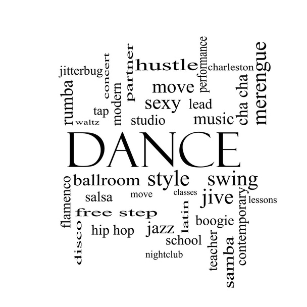 Concetto Dance Word Cloud in bianco e nero
 - Foto, immagini