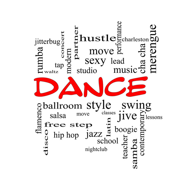 Concetto Dance Word Cloud in tappi rossi
 - Foto, immagini