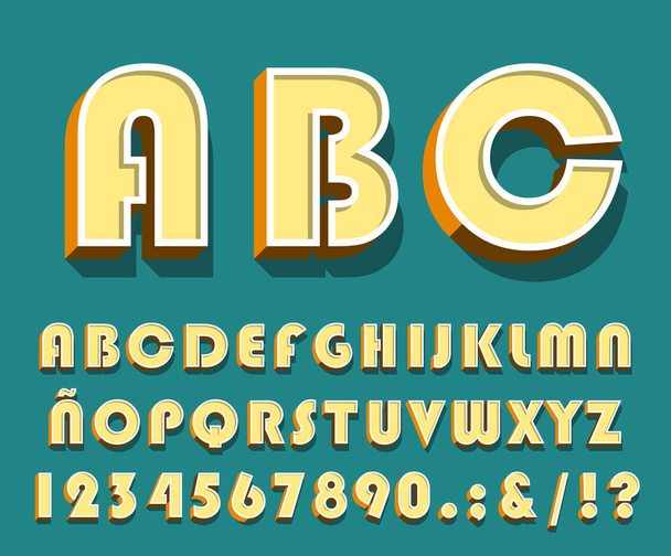 High Quality Vintage Wooden Alphabet and Numbers on White Background . Isolated Vector Elements - Vecteur, image