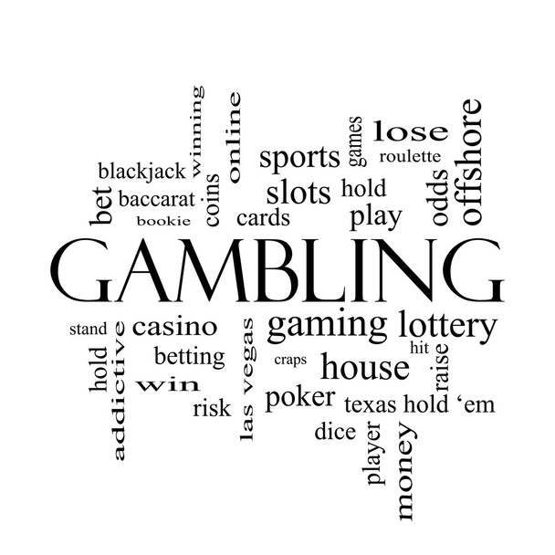 Glücksspiel Wort Wolke Konzept in schwarz-weiß - Foto, Bild
