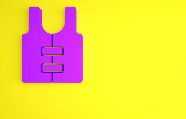 Purple Life jacket icon isolated on yellow background. Life vest icon. Extreme sport. Sport equipment. Minimalism concept. 3d illustration 3D render - Photo, Image