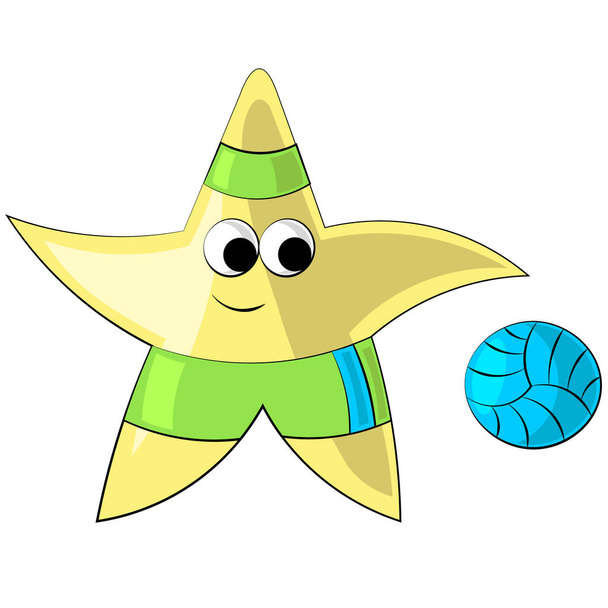 Cartoon cute star plays with the ball - Vector, Image