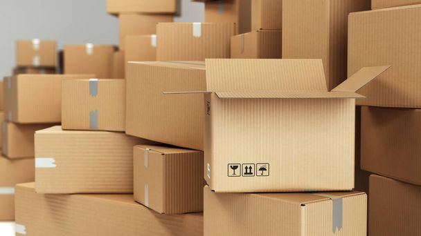 Cardboard boxes on pallet delivery and transportation logistics storage 3d render image - 写真・画像
