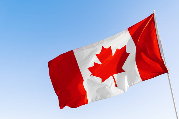 Flag of Canada waving against blue sky - Foto, immagini