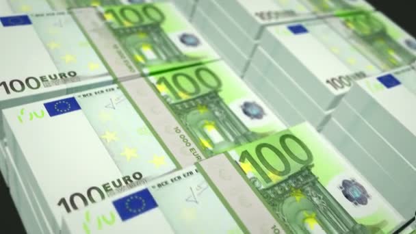 Euro money pack loop 3d animation. Camera moving over the 100 EUR banknote bundle stacks. Loopable seamless concept of finance, cash, economy crisis, business success, recession, bank, tax and debt. - Footage, Video