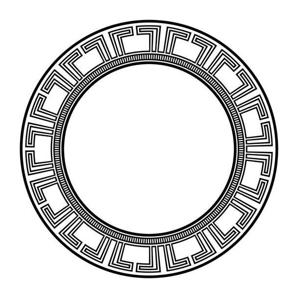 Cadre rond clé grec antique, ornement labyrinthe géométrique, méandre grecque, brosse à motifs, motifs égyptiens, assian - Vecteur, image