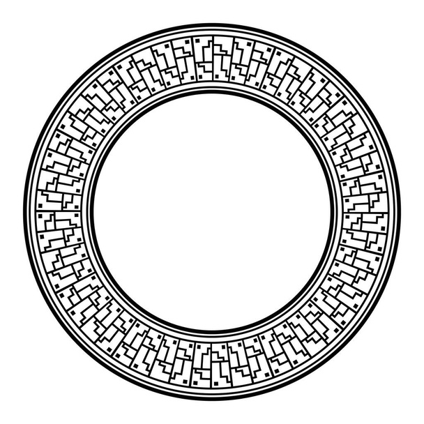 Kruhový rám s hladkým meandrem, ozdobným antickým ornamentem, řeckem, assianem nebo egyptským izolovaným okrajem na bílém pozadí, liniové geometrické umění - Vektor, obrázek