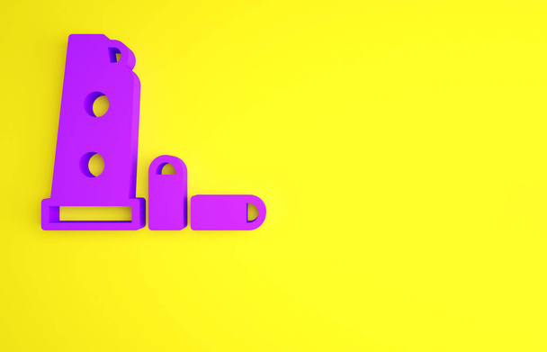 Фіолетовий пістолет і значок куль ізольовані на жовтому тлі. Концепція мінімалізму. 3D ілюстрація 3D рендеринга
 - Фото, зображення