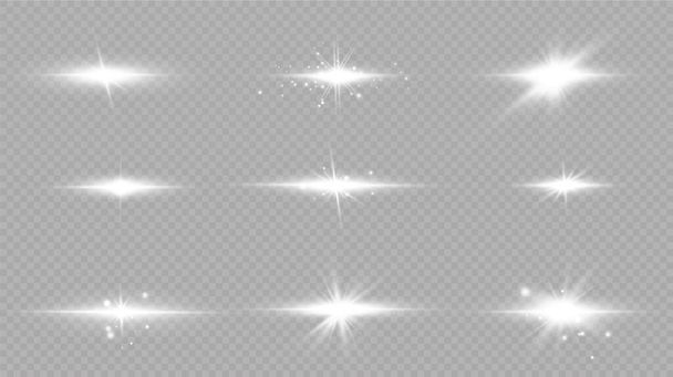 Light effect. Bright Star. Light explodes on a transparent background. Bright sun.  - Vector, Image