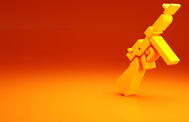 Sárga Thompson Tommy géppisztoly ikon narancssárga alapon elkülönítve. Amerikai géppisztoly. Minimalizmus koncepció. 3d illusztráció 3D render - Fotó, kép