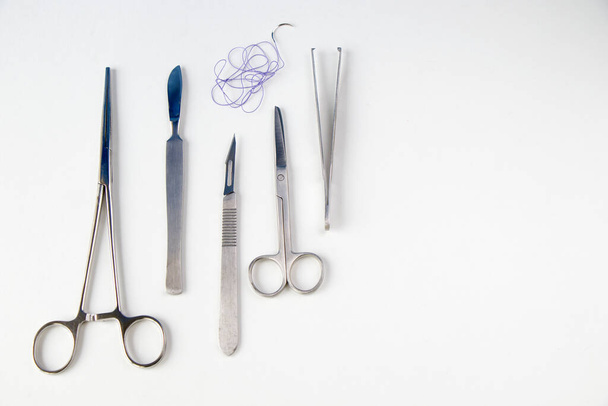 Dissection Kit - Stainless Steel Tools for Medical Students of Anatomy and Biology on the white background - Photo, Image