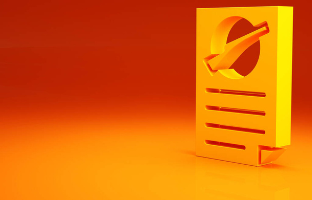 Icône jaune du certificat de permis d'armes à feu isolée sur fond orange. Permis d'arme. Concept de minimalisme. Illustration 3D rendu 3D - Photo, image