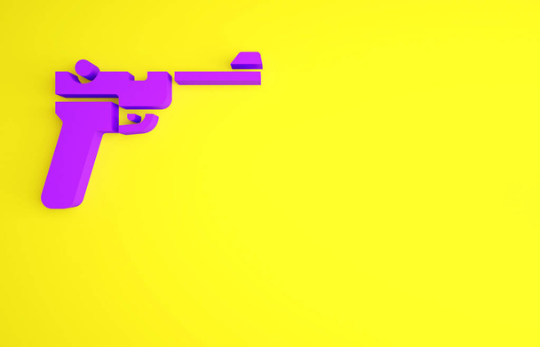 Purple Mauser gun icon isolated on yellow background. Mauser C96 is a semi-automatic pistol. Minimalism concept. 3d illustration 3D render - Photo, Image