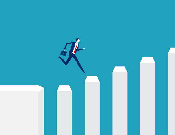 Businessman running to the top of graph - Vector, Image