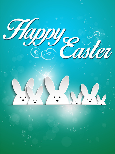 Happy Easter Rabbit Bunny on Blue Background - Vector, imagen