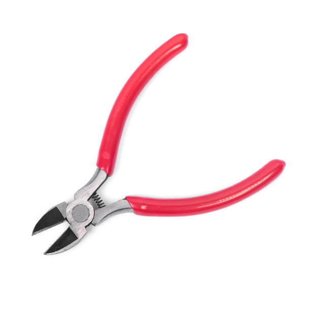 New wire cutters with red rubber handles isolated on white background - Photo, Image