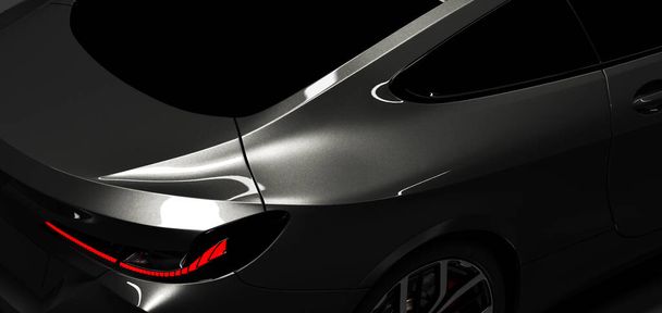 Детальний знімок сучасного чорного автомобіля преміум-класу в студійному світлі. Сучасний стиль без бренду. 3D ілюстрація
 - Фото, зображення