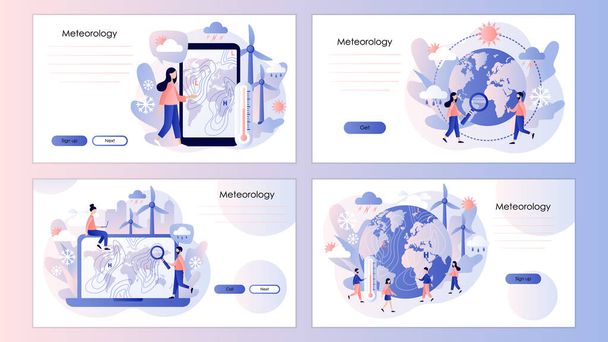 Meteorology science. World Meteorological day. Tiny people meteorologist. Screen template for mobile smart phone, landing page, template, ui, web,mobile app, poster, banner, flyer. Vector illustration - Vector, Image