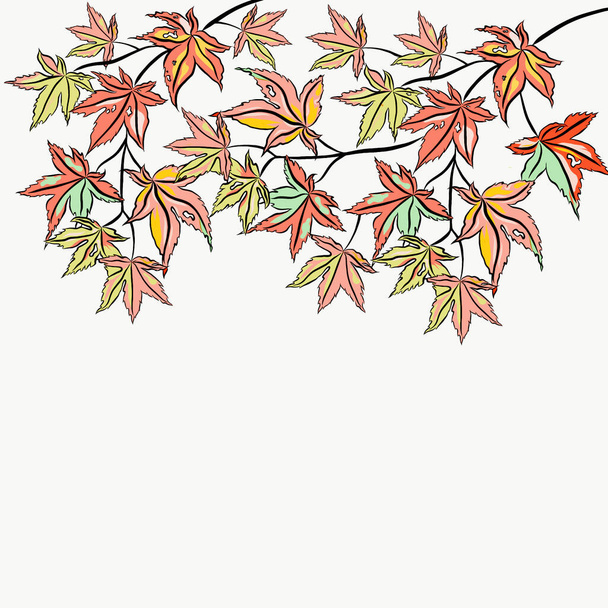 Beautiful colorful maple leaves growth on white background, free space for your text design, hand drawn, creative with illustration in flat design.Natural background, decorative series for wallpaper. - Фото, изображение
