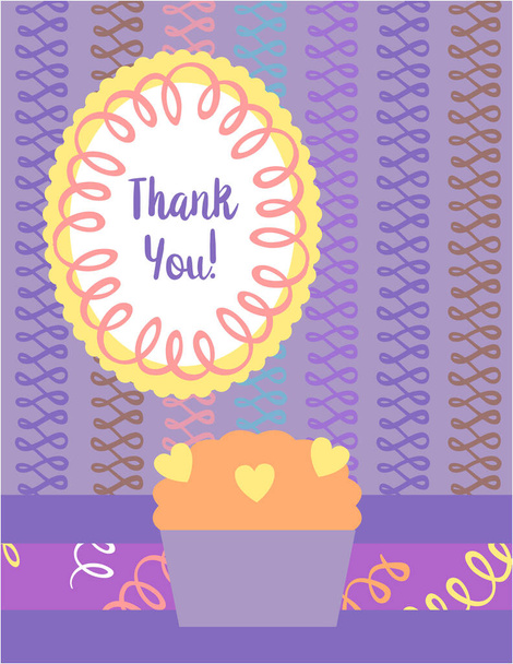 Design template for cute Thank you card . Template for scrapbooking with hand drawn doodle patterns. For birthday, anniversary, party invitations. Vector - Вектор,изображение
