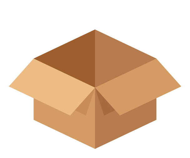 pudełko kartonowe otwarte izolowane na białym, pojemniku ładunkowym brązowym, pudełko kartonowe do pakowania, opakowanie brązowe pudełko na klips - Wektor, obraz