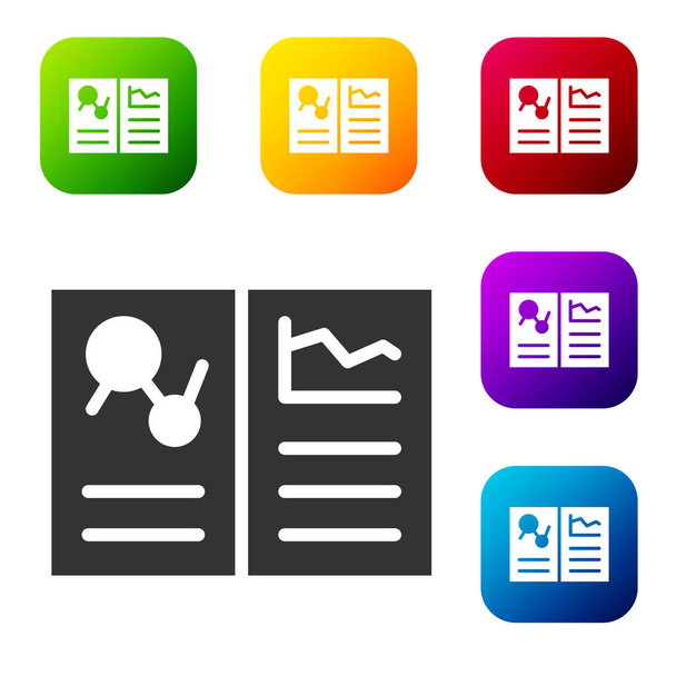Black Medical clipboard with clinical record icon isolated on white background. Health insurance form. Prescription, medical check marks report. Set icons in color square buttons. Vector. - Vector, Image