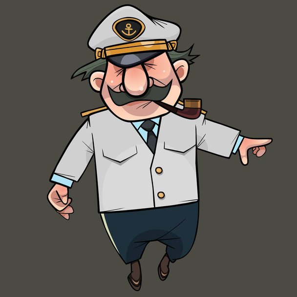 cartoon man in sea captain uniform with pipe in his mouth - Vektör, Görsel