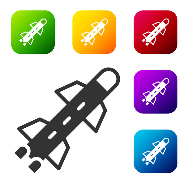 Icono Cohete Negro aislado sobre fondo blanco. Establecer iconos en botones cuadrados de color. Vector. - Vector, imagen