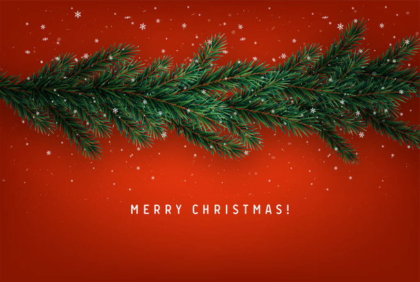 Christmas greeting card with realistic christmas tree branches. Beautiful Christmas background - Vektör, Görsel