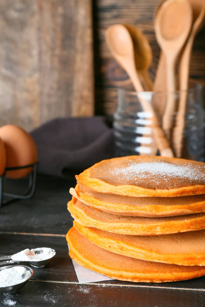 Tasty pumpkin pancakes on table - Photo, Image