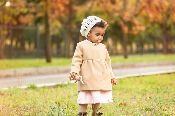Bonito menina afro-americana no parque de outono - Foto, Imagem