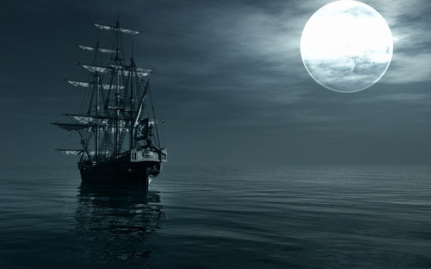 夜に出航する船 - 写真・画像