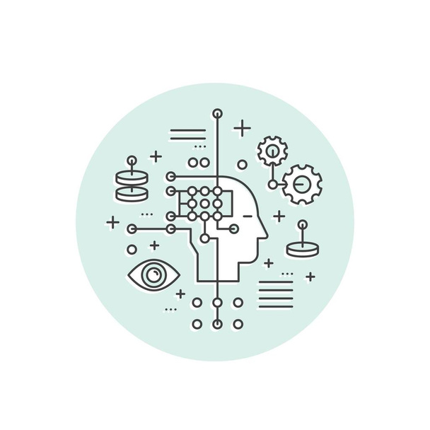 Vector Icon Style Illustration Web Badge of Big Data, Statistical Techniques, Data Mining, Machine Learning, Predictions, Processing,Isolated Minimalistic Picture - Vecteur, image