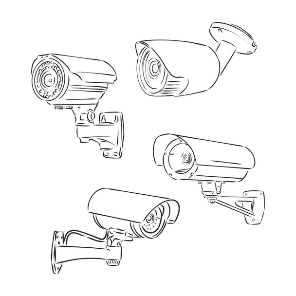 Outdoor surveillance camera. Doodle style - Vector, Image