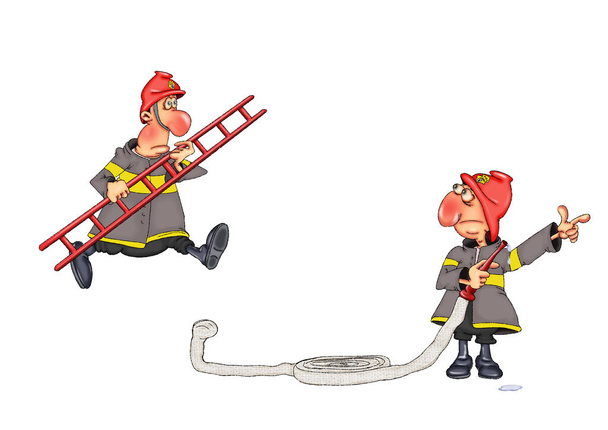 Пожарные тушат огонь. Иллюстрация на белом фоне.. - Фото, изображение