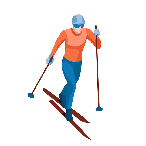 Isolated figure of a cross-country skier - Vektör, Görsel