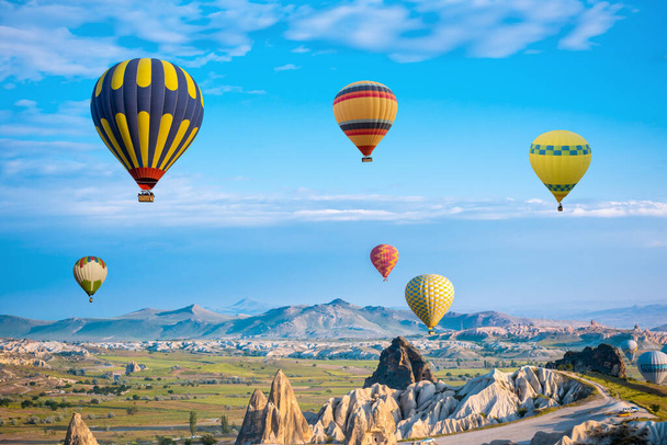 Hot air balloon flying over Cappadocia, Turkey - Foto, immagini