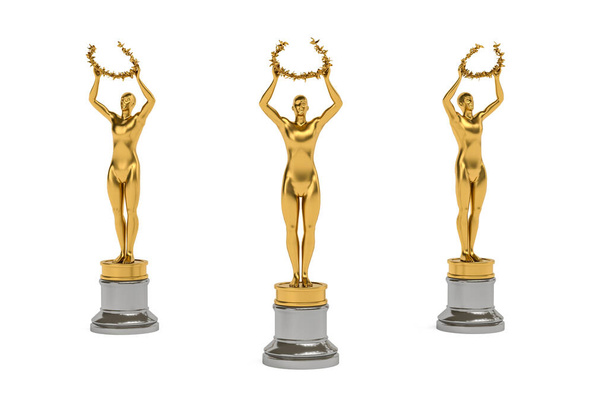 Golden award statuette isolated on white background - 3d render - 写真・画像