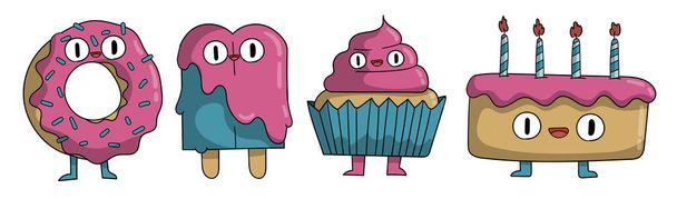 Alegre cupcakes ilustración de dibujos animados  - Foto, Imagen