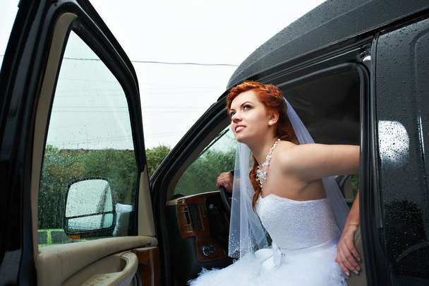 Beauty bride into big car - 写真・画像
