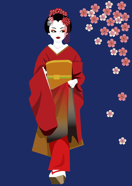κορίτσι κιμονό - Διάνυσμα, εικόνα
