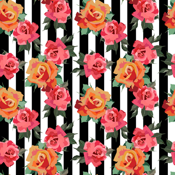 бесшовный узор в ярких цветах с цветами роз, орнаментом обоев, оберточной бумагой - Вектор,изображение
