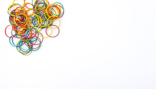 Bright colorful rubber bands on white background - Photo, Image